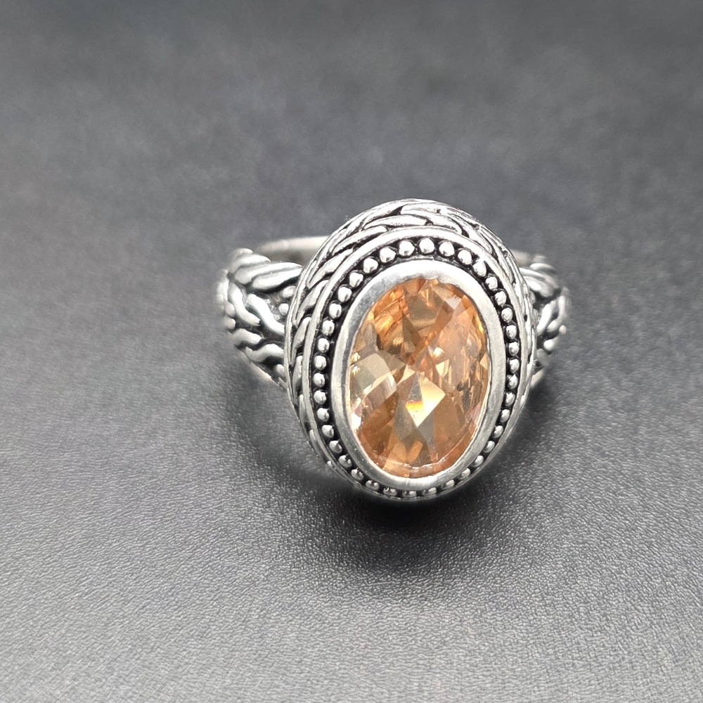 Sterling Silver Ring with Oval Champagne Gemstone Sz 6.5